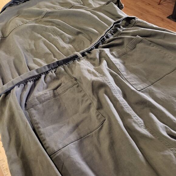 A.N.A 2X Army Green Short Sleeve Jumpsuit Button Collared Pockets Cotton - Picture 13 of 14